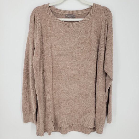 Barefoot Dreams Cozy Chic Ultra Lite Dockside Pointelle Pullover Sweater 1X Tan - Picture 2 of 8